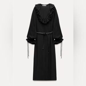 Elegant Black Ruffle Midi Dress ZW Collection Size XS❣️